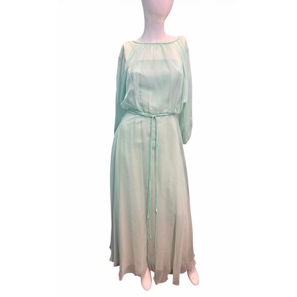 No Brand Dresses & Skirts - Vintage 70’s Sea Foam Green Blue Overlay Chiffon Goddess Gown Women’s Size XS Ma